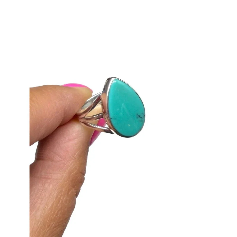 Aztec Mountain Turquoise Ring Size 7 Solid 925 Sterling Silver